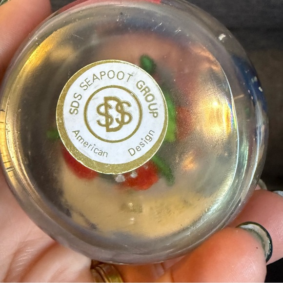 Decorative Glass Paperweight with Red and Green Floral Design - Picture 4 of 6